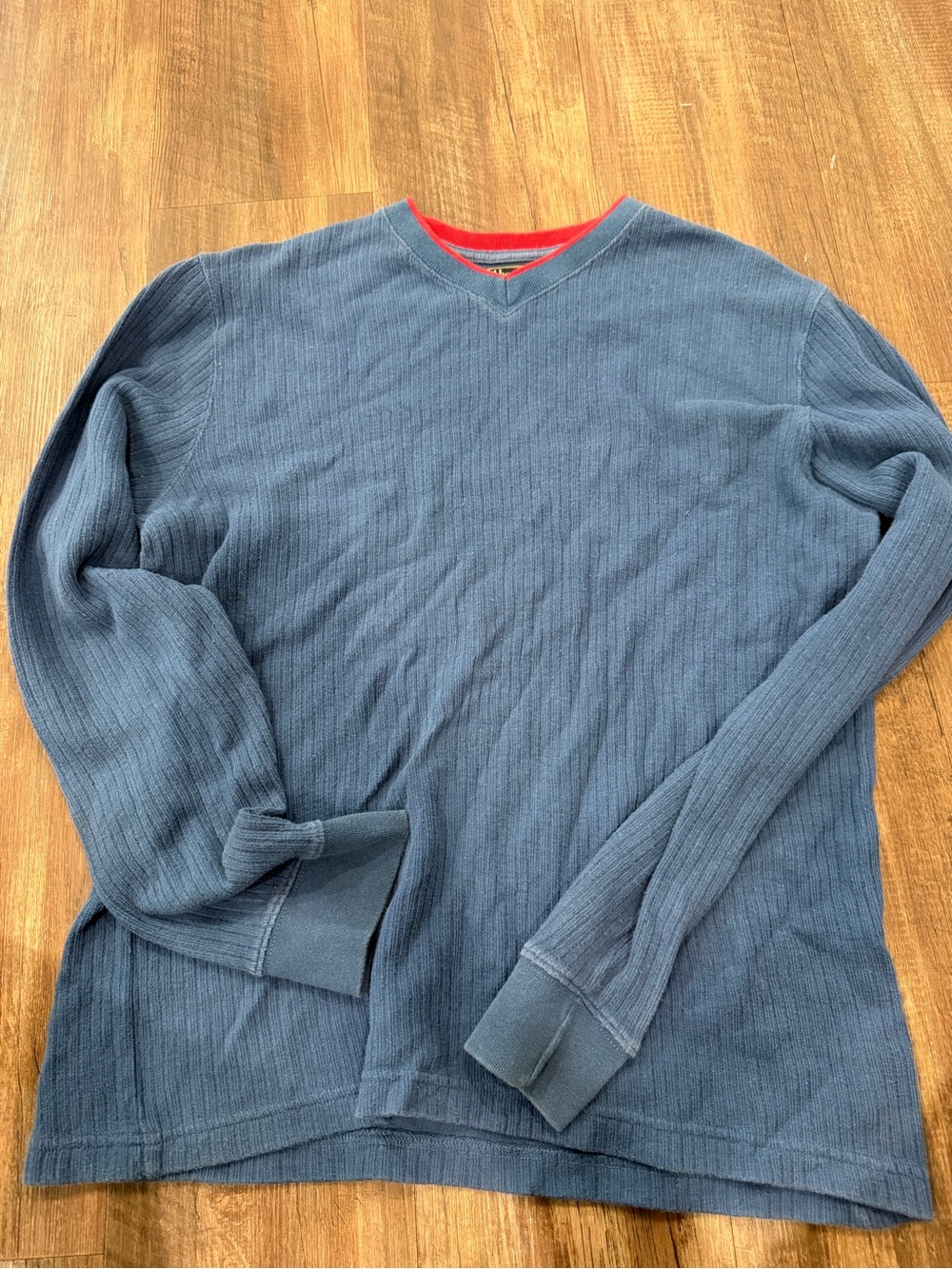 Abercrombie & Fitch Blue V-Neck Sweater with Red Trim